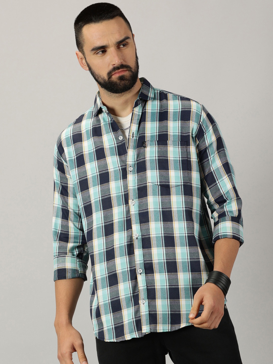 

Rodzen Comfort Tartan Checks Cotton Casual Shirt, Blue