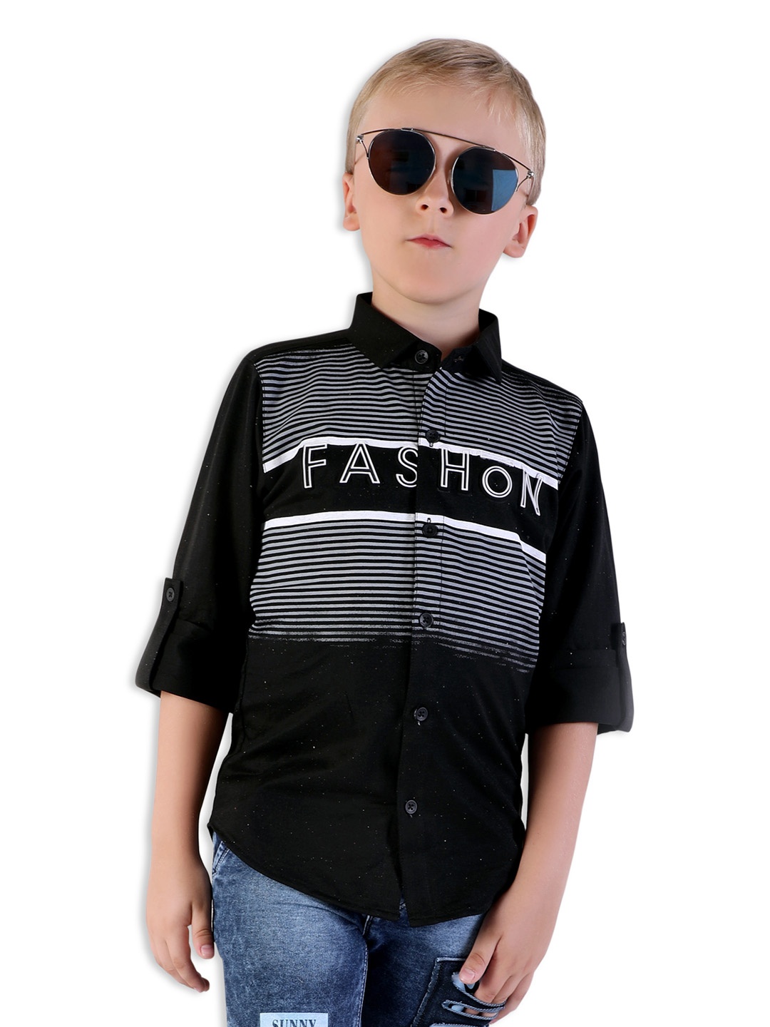 

BAESD Boys Classic Horizontal Stripes Casual Shirt, Black