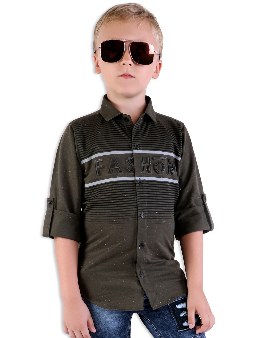 

BAESD Boys Classic Horizontal Stripes Casual Shirt, Olive