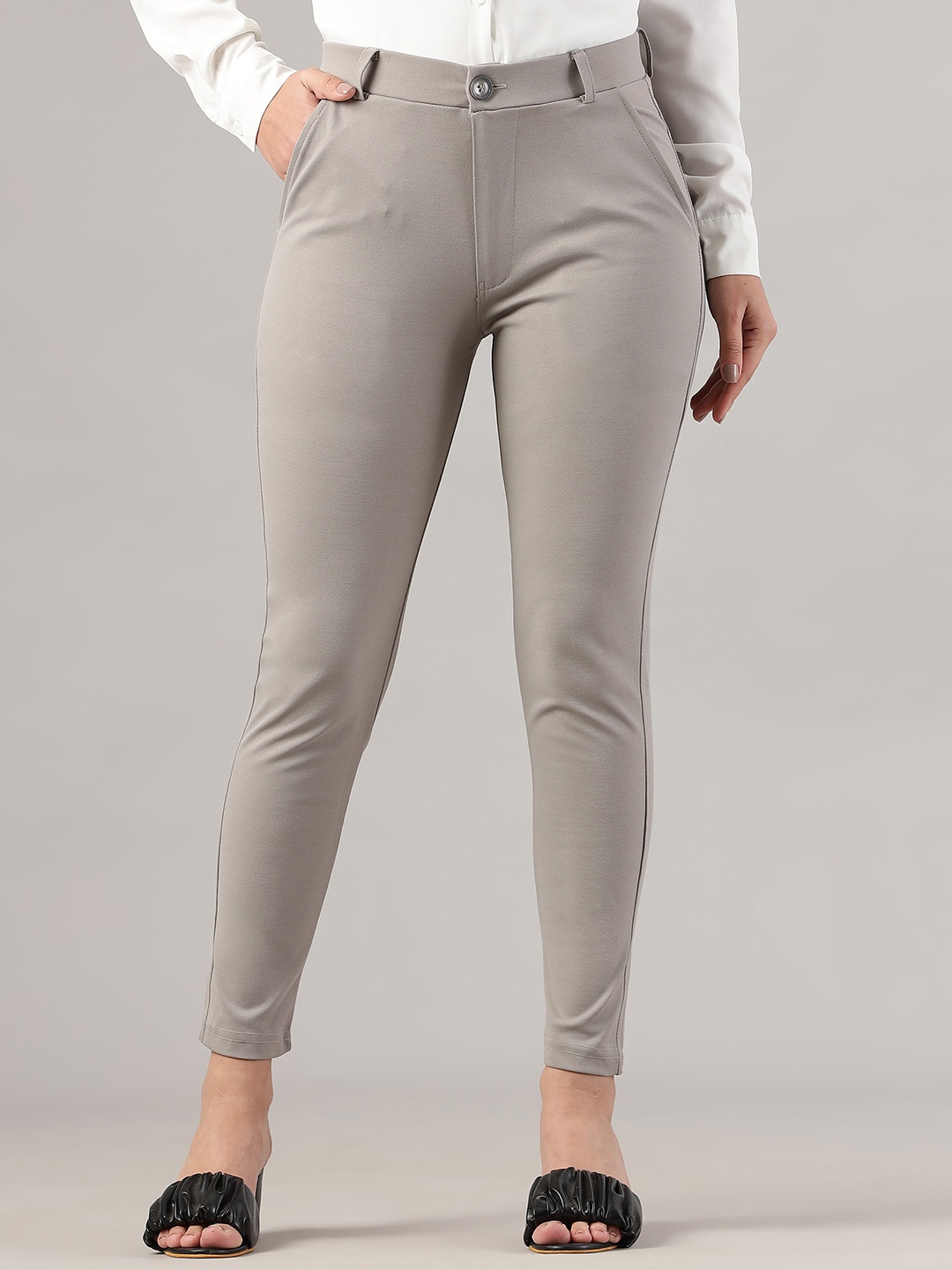 

FITHUB Women Slim Fit High-Rise Cotton Formal Trouser, Grey