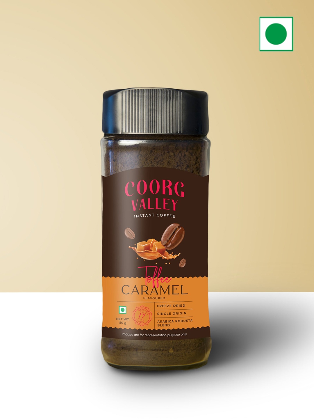 

Coorg Valley Toffee Caramel Flavoured Instant Coffee- 50 Gms, Brown