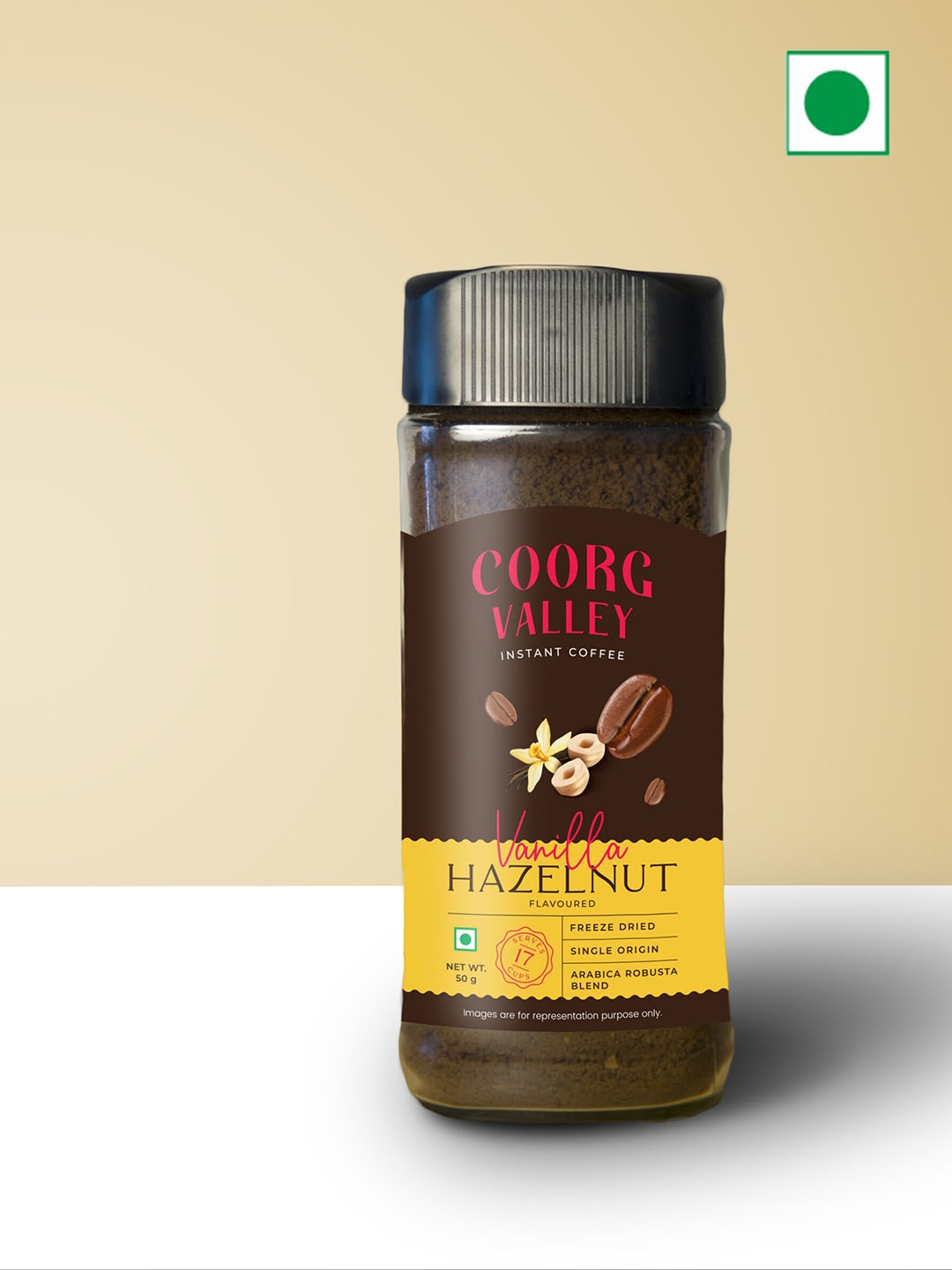 

Coorg Valley Vanilla Hazelnut Coffee-50 Gm, Brown