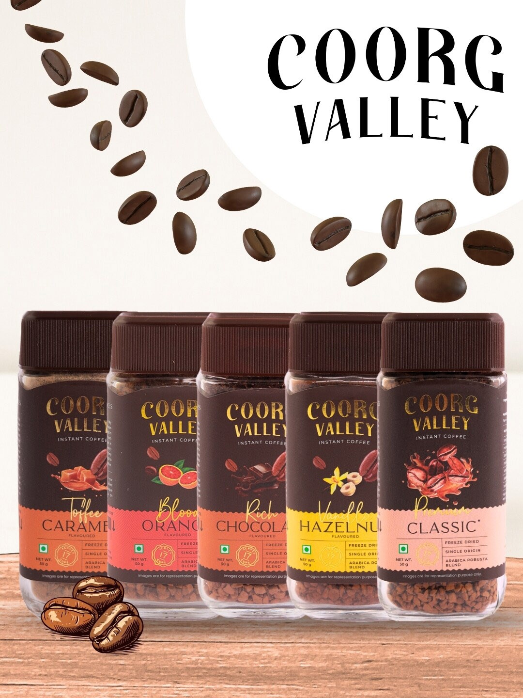 

Coorg Valley Set of 2 Toffee Caramel Blood Orange Coffee -50 g each, Brown