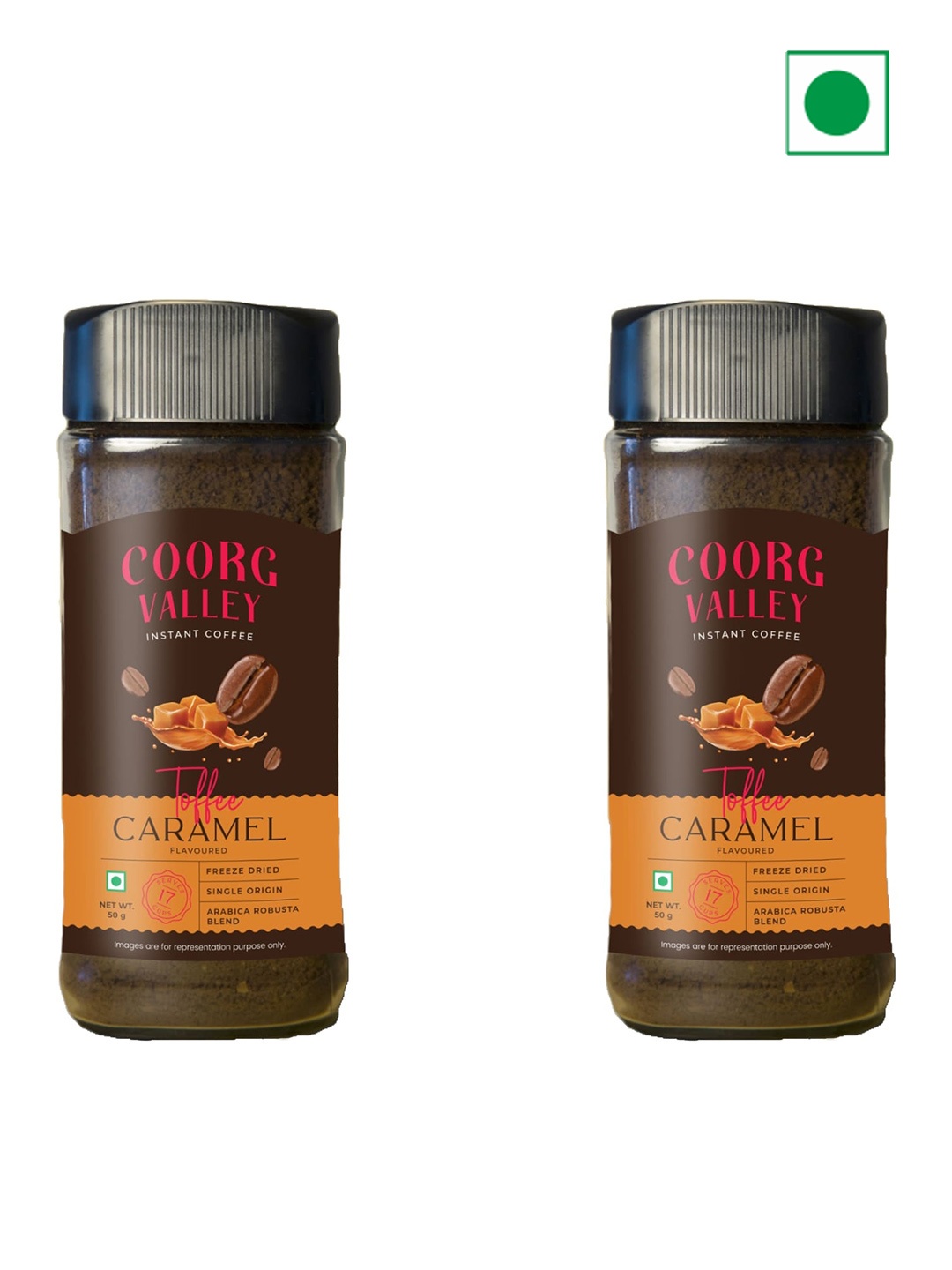 

Coorg Valley Pack of 2 Toffee Caramel Coffee-50 Gms Each, Brown