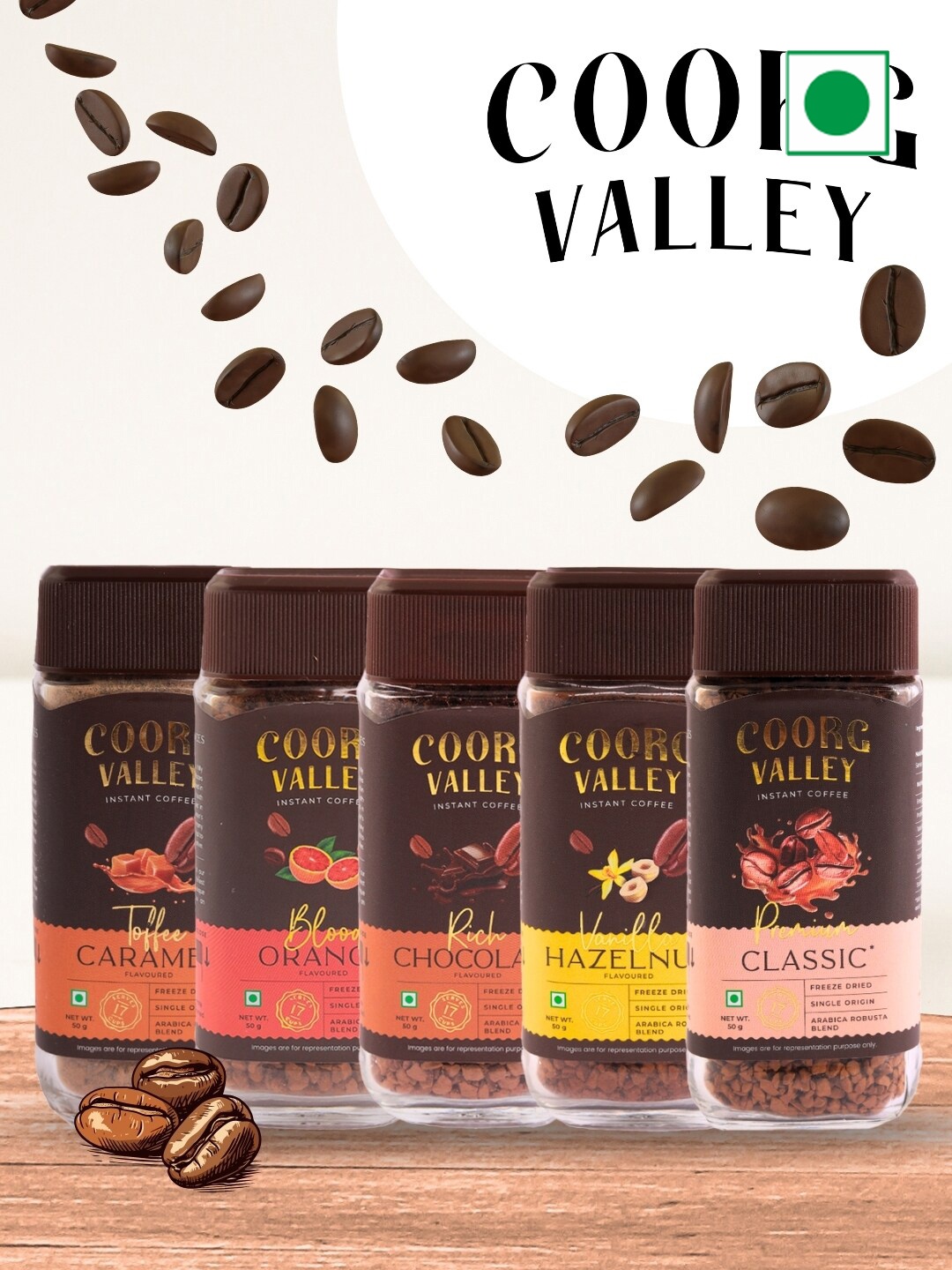 

Coorg Valley Pack Of 2 Rich Chocolate & Toffee Caramel Instant Coffee- 50 Gms Each, Brown