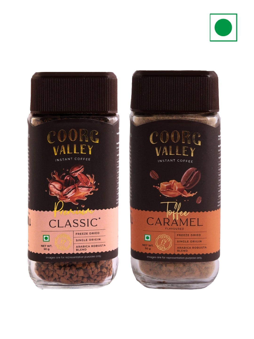 

Coorg Valley Pack Of 2 Vanilla Hazelnut & Blood Orange Instant Coffee 50 Gms Each, Brown