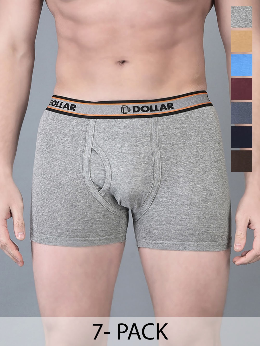 

Dollar Bigboss Men Solid Pack of 7 Combed Cotton Interlock Trunks, Assorted