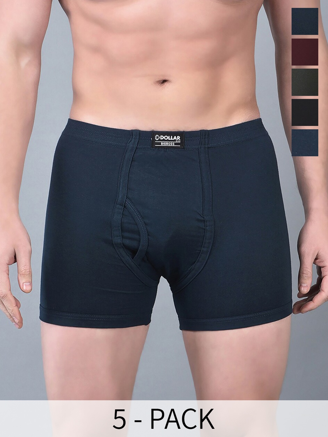 

Dollar Bigboss Men 5 Combed Cotton Plush-Backed Waistband Trunk MBTR-02-BOXER-PO5-CO2-S24, Assorted