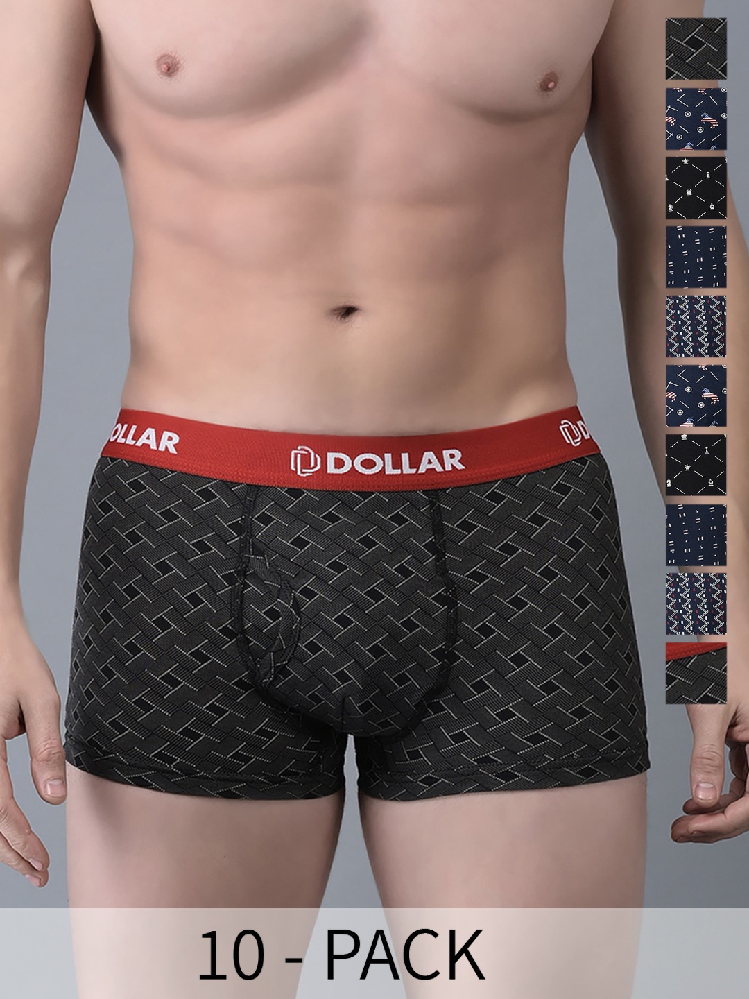 

Dollar Bigboss Men Pack of 10 Printed Combed Cotton Trunk- MBTR-15-MDRNTRNK, Assorted