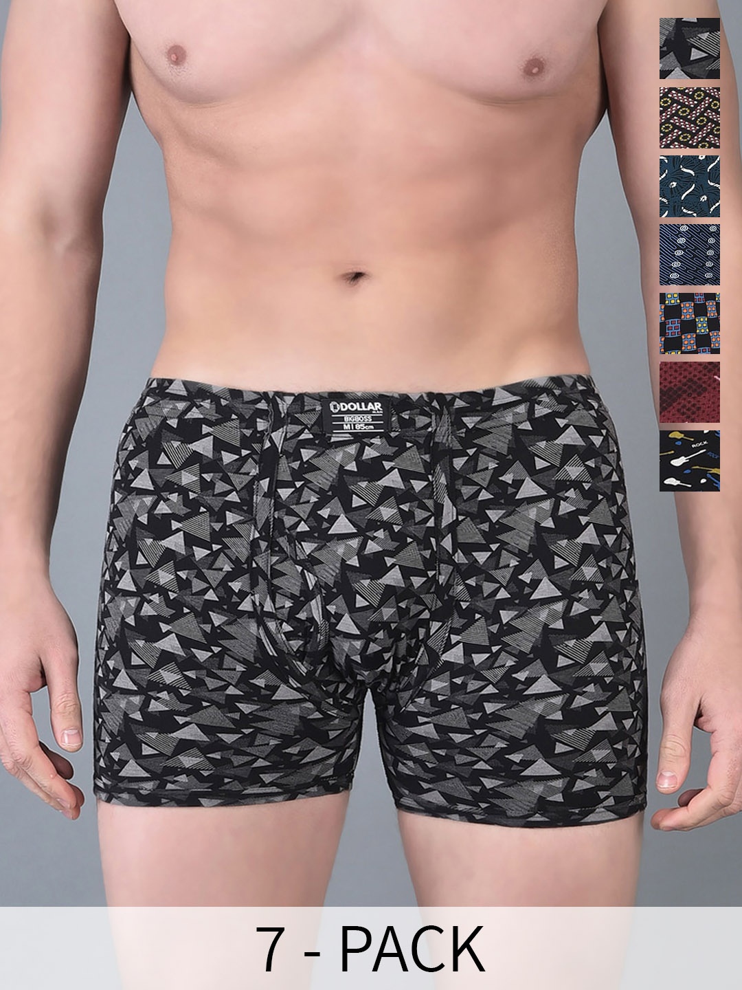 

Dollar Bigboss Men Printed Pack of 7 Soft Combed Cotton Trunk, Assorted