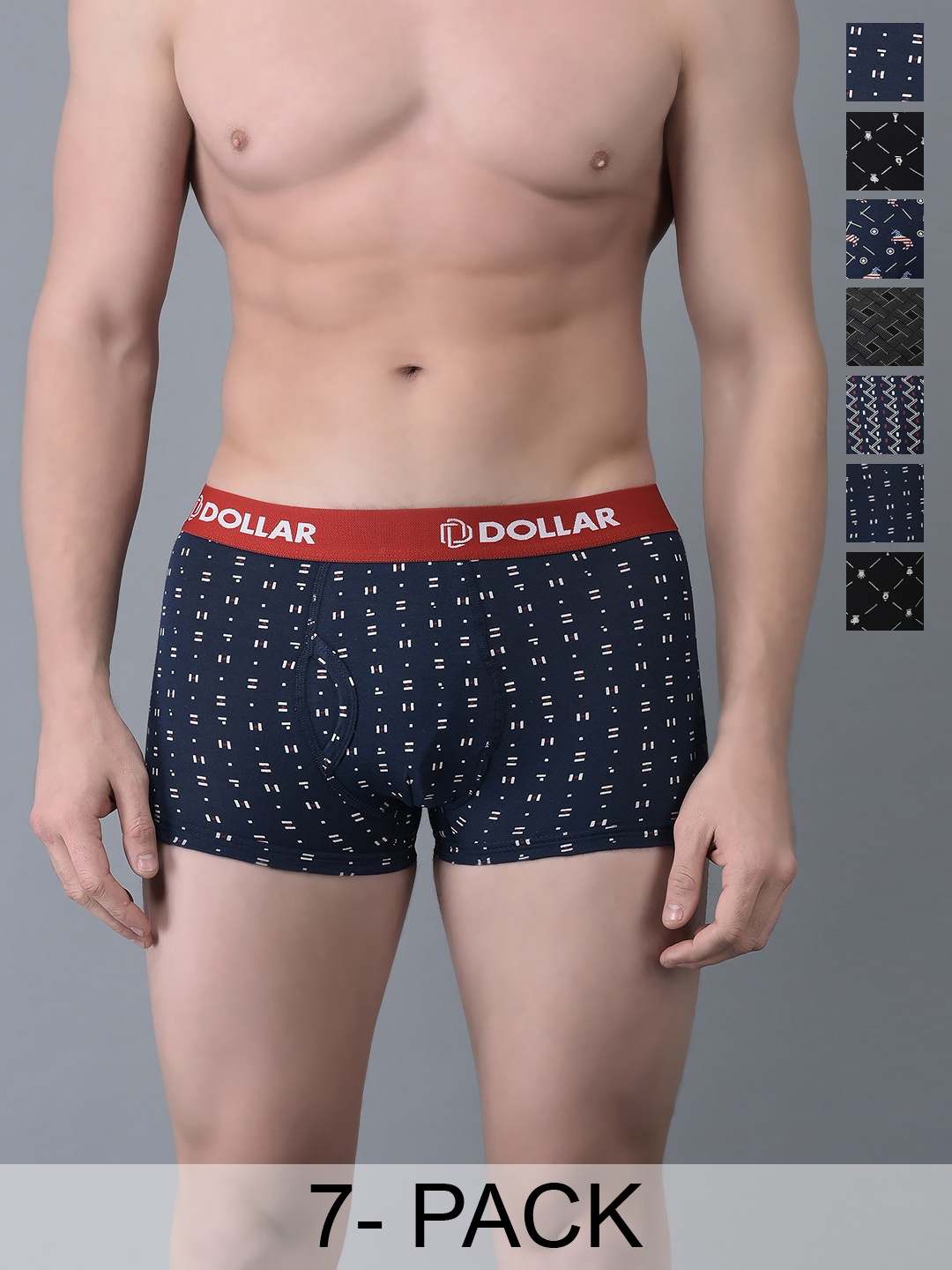 

Dollar Bigboss Men Printed Pack of 7 Combed Cotton Trunk, Assorted