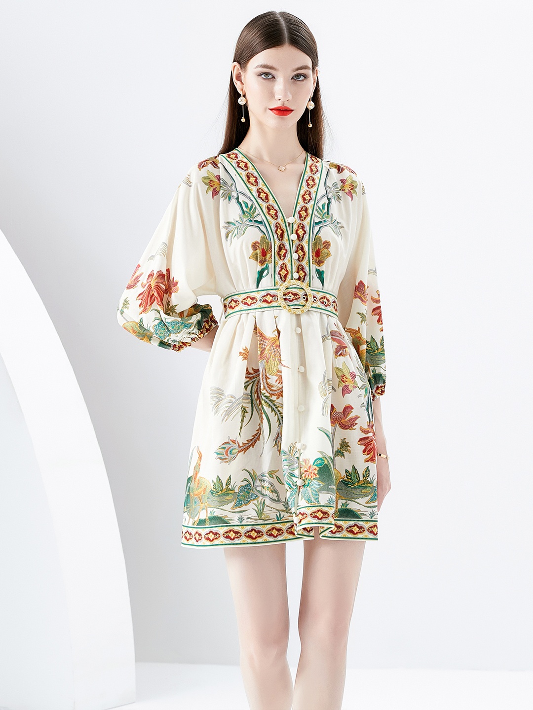 

JC Collection Floral Print Fit & Flare Casual Dress, Beige