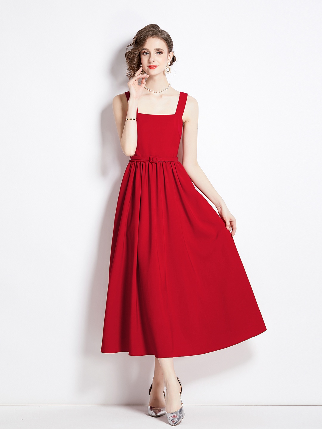 

JC Collection Square Neck Fit & Flare Midi Dress, Red