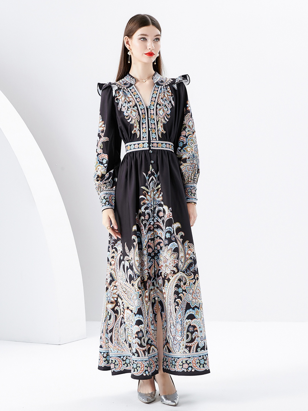 

JC Collection Ethnic Motifs Print Maxi Dress, Black