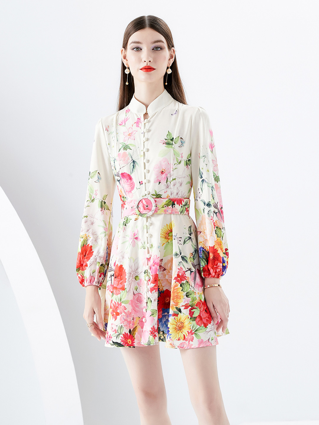 

JC Collection Floral Printed Belted Fit & Flare Mini Dress, White