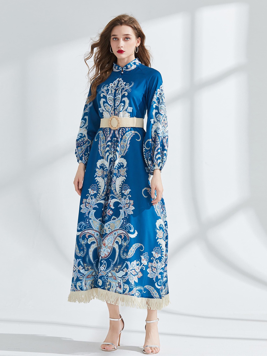 

JC Collection Floral Print Puff Sleeve Shirt Maxi Dress, Blue