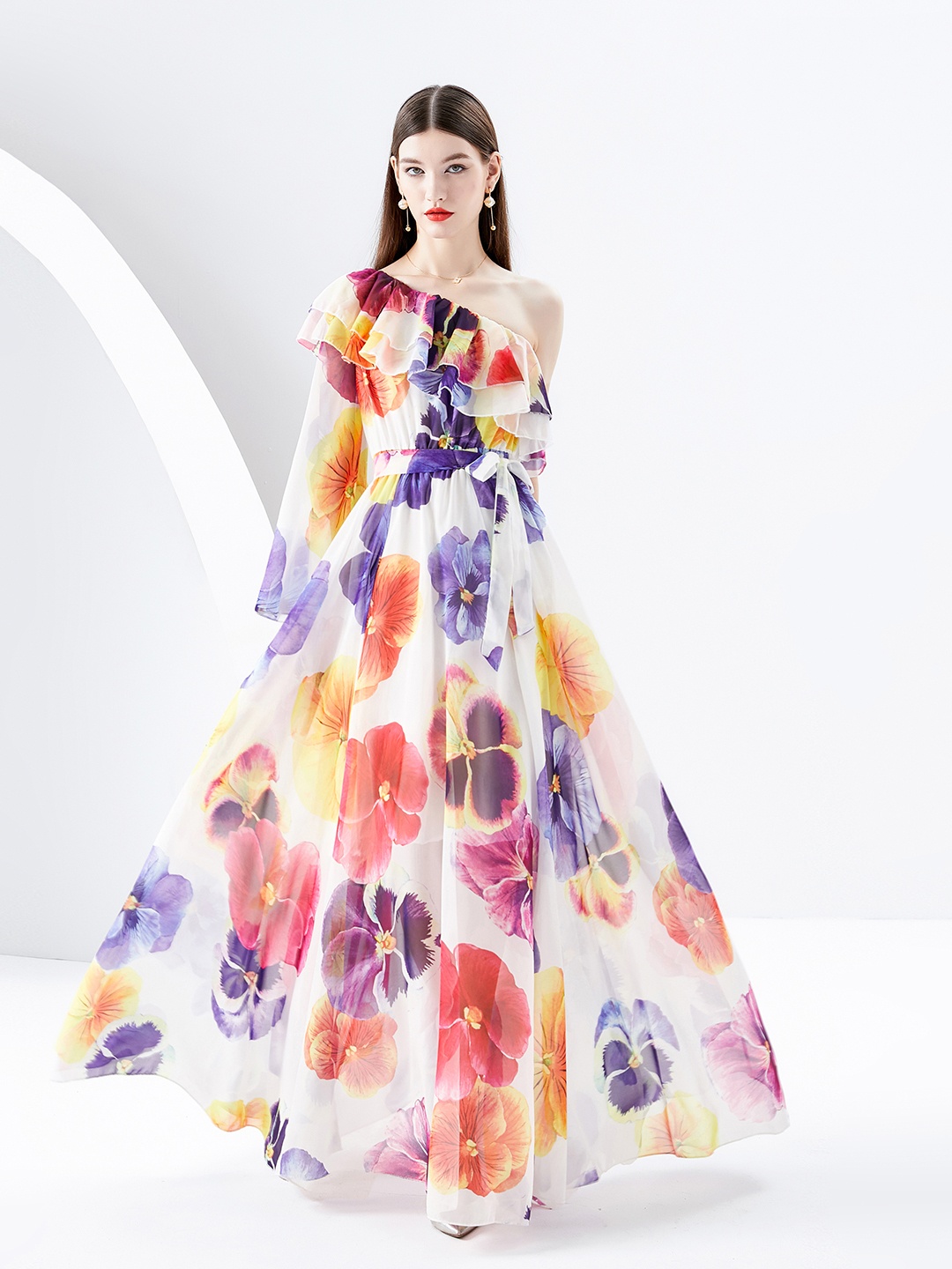 

JC Collection Floral Print One Shoulder Maxi Dress, White