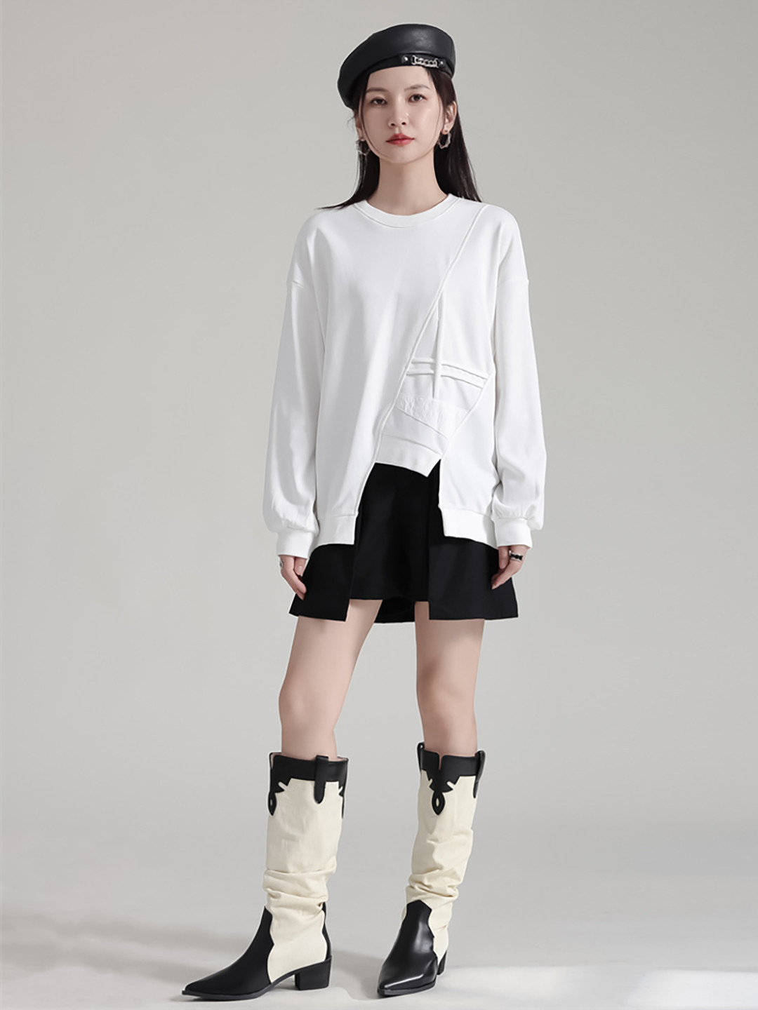 

JC Collection Cuffed Sleeves Longline Top, White