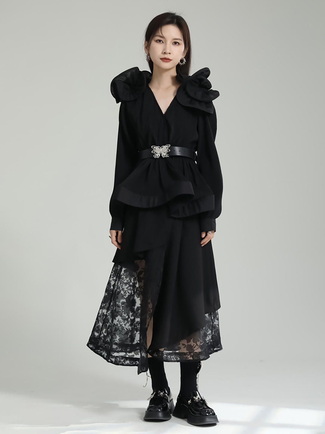 

JC Collection Cuffed Sleeves Longline Top, Black