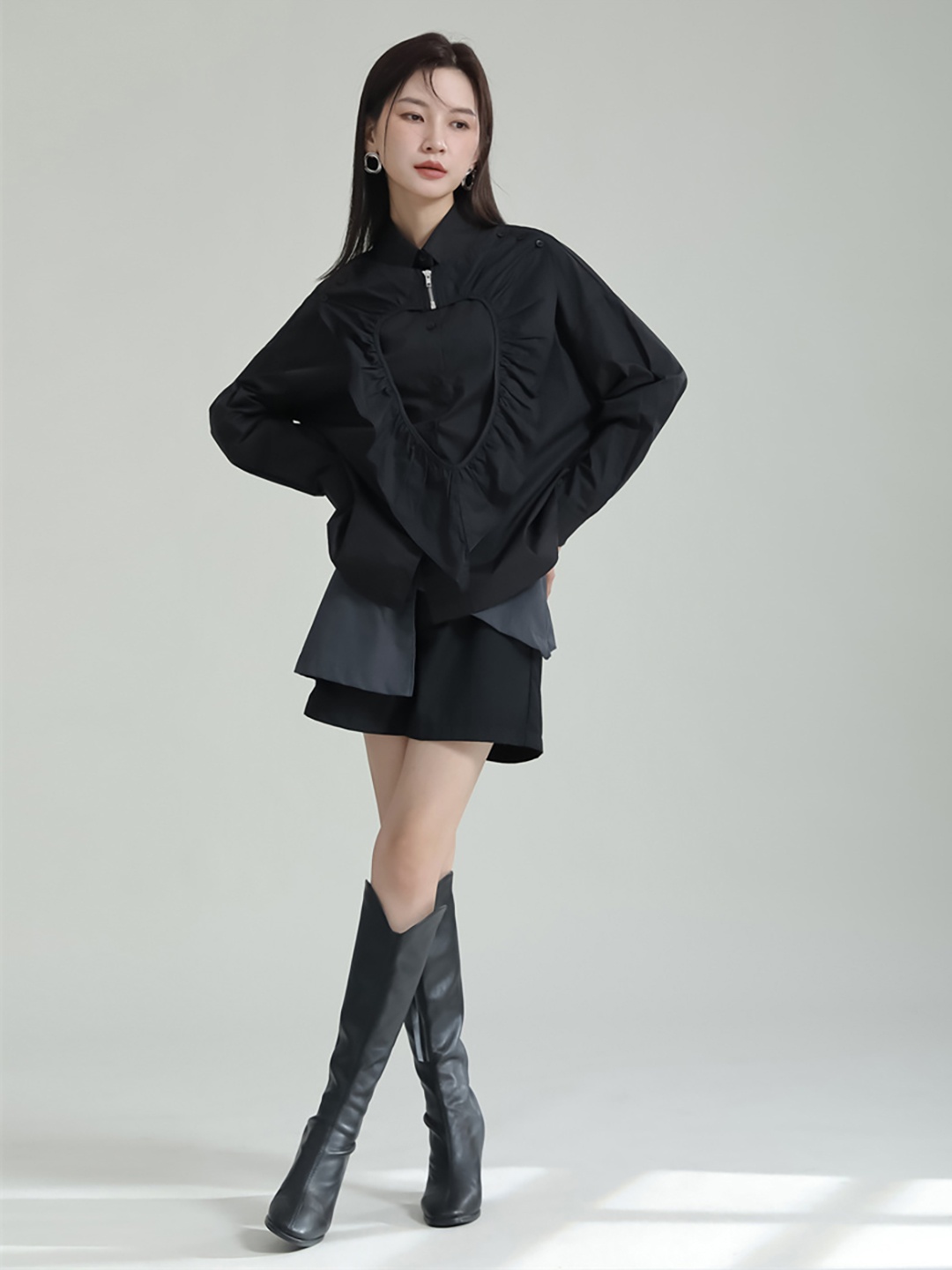 

JC Collection Shirt Collar Shirt Style Top, Black