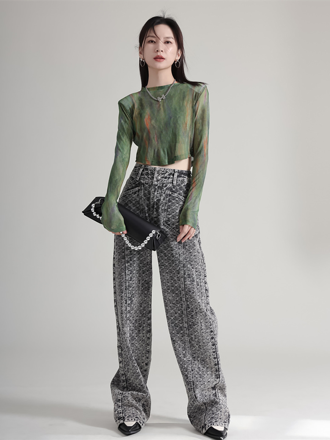 

JC Collection Self Design Regular Crop Top, Green