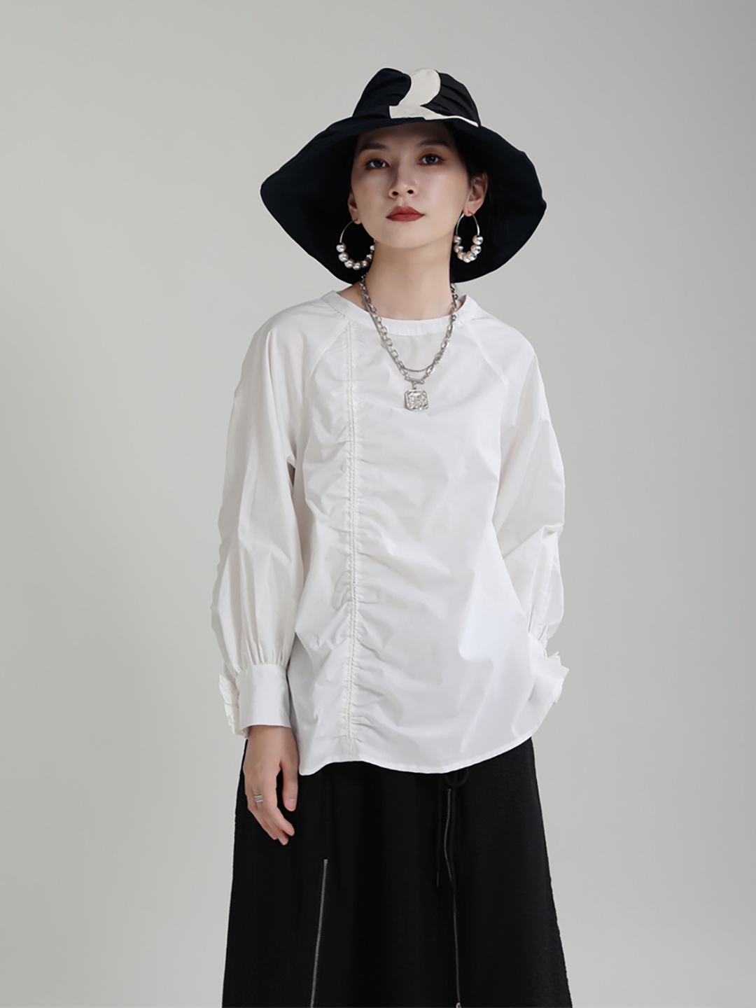 

JC Collection Ruched Cuffed Sleeves Top, White