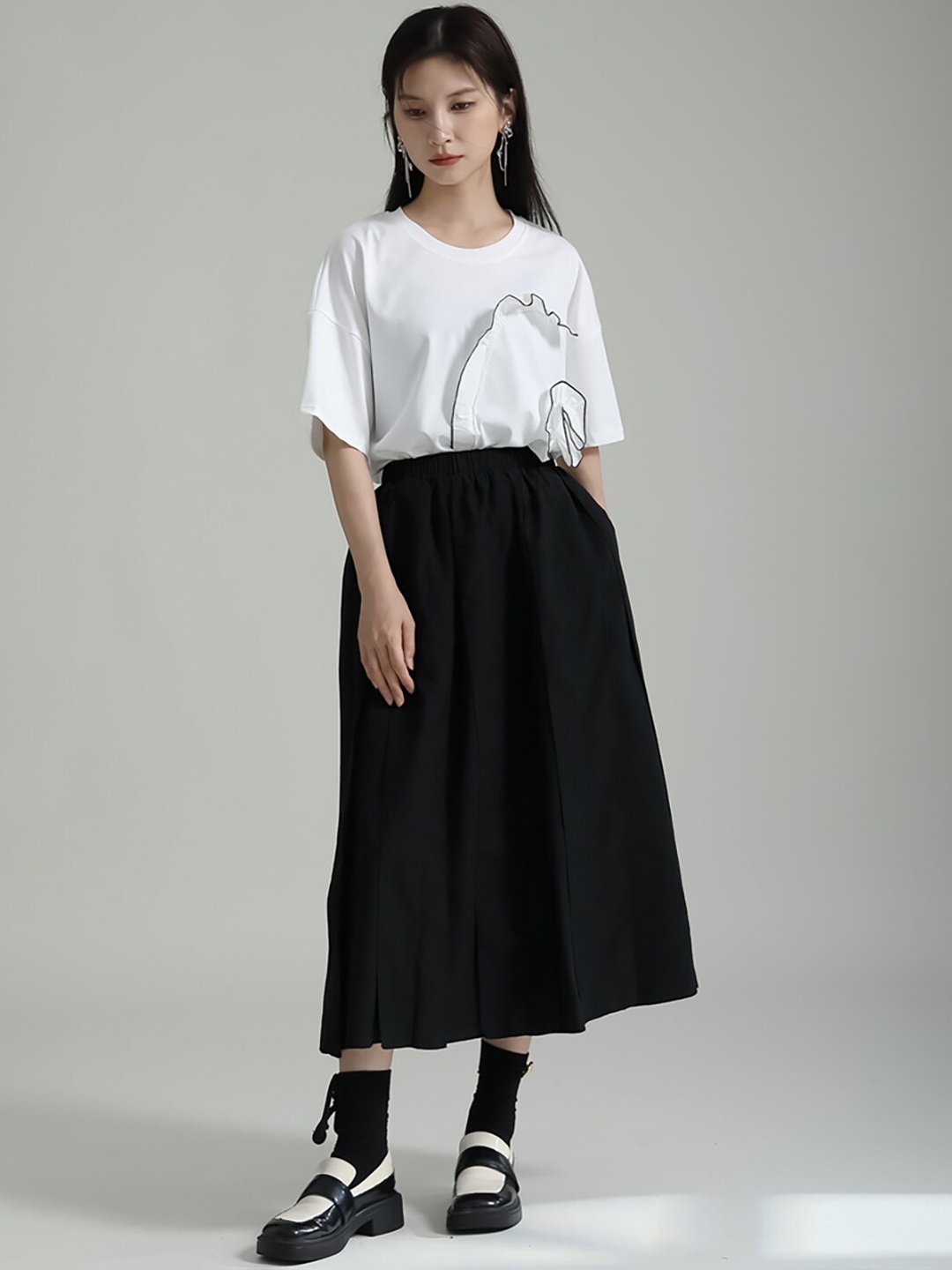 

JC Collection A-Line Midi Skirt, Black