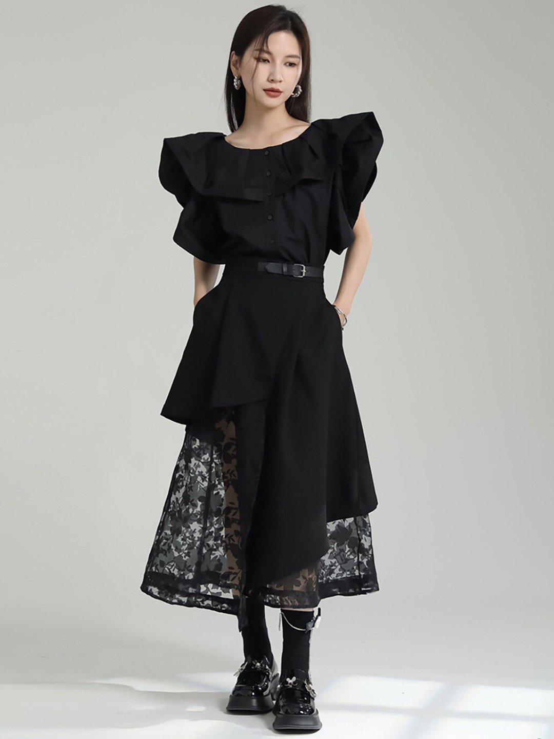 

JC Collection Women Self Design A-Line Midi Skirt, Black