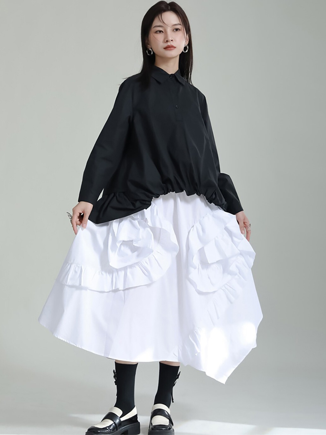 

JC Collection Ruffled Asymmetric Flared Midi Skirt, White