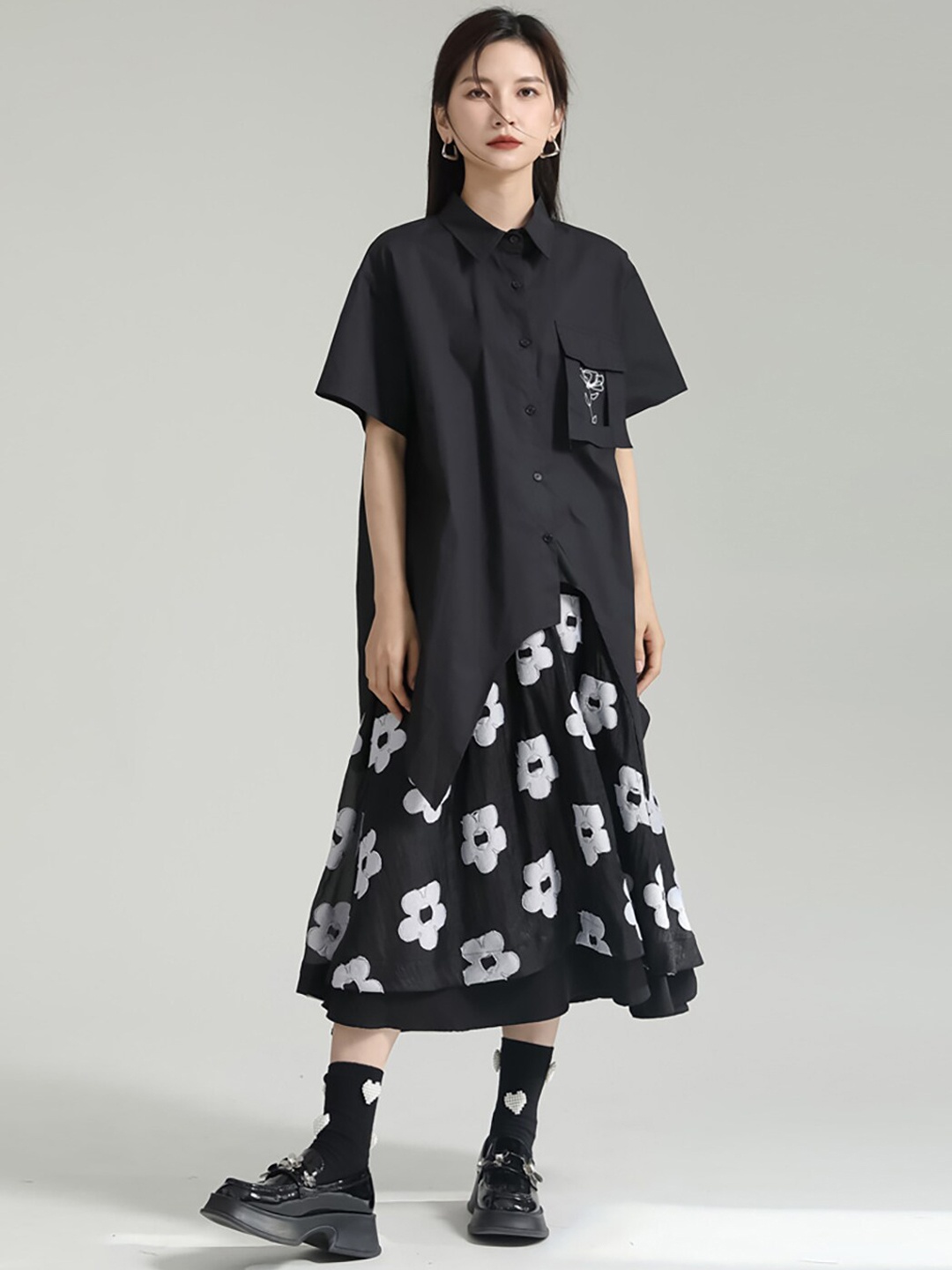 

JC Collection Floral Printed Flared Midi Skirt, Black