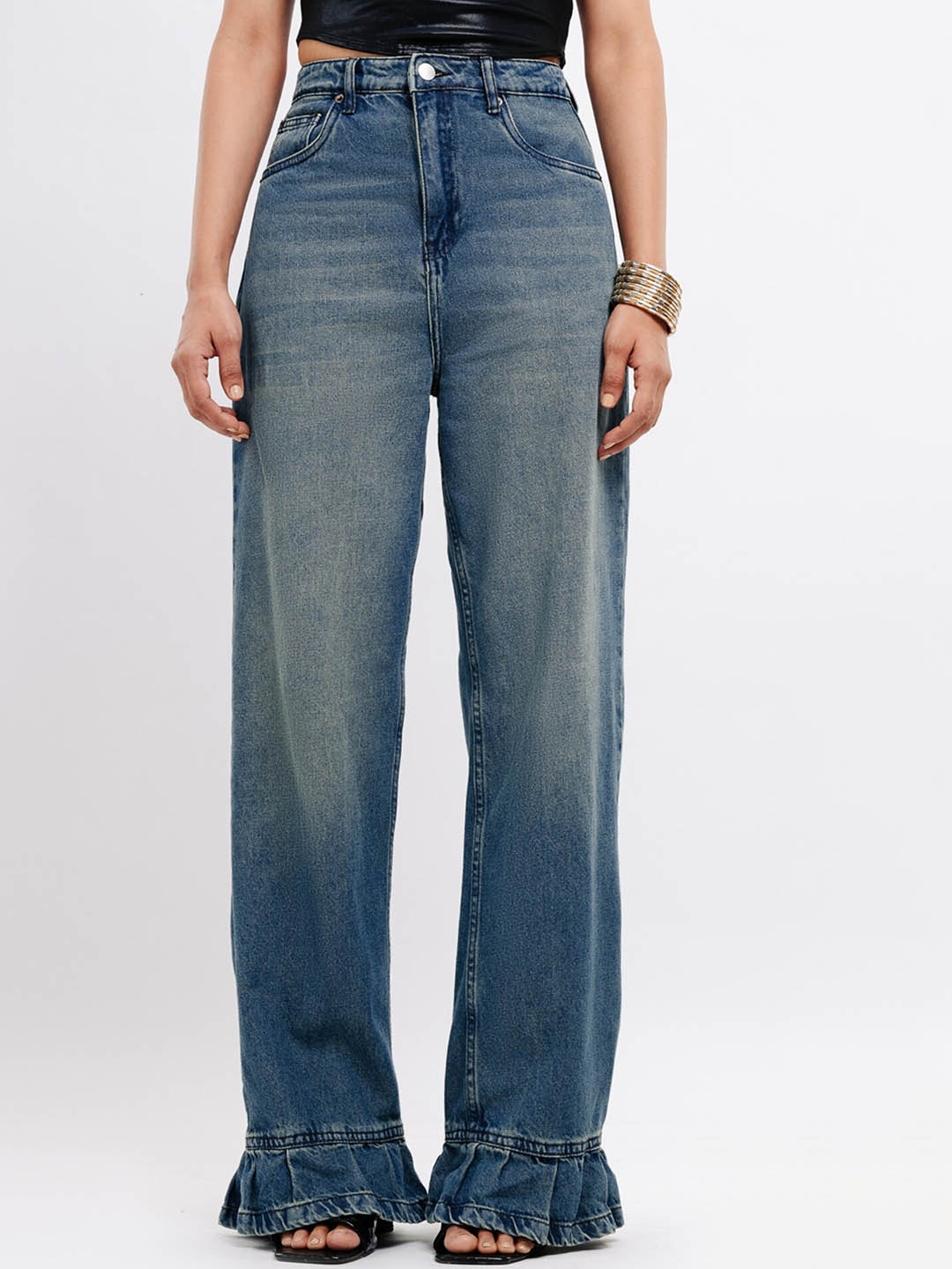

FREAKINS Women Straight Fit High-Rise Light Fade Pure Cotton Jeans, Grey