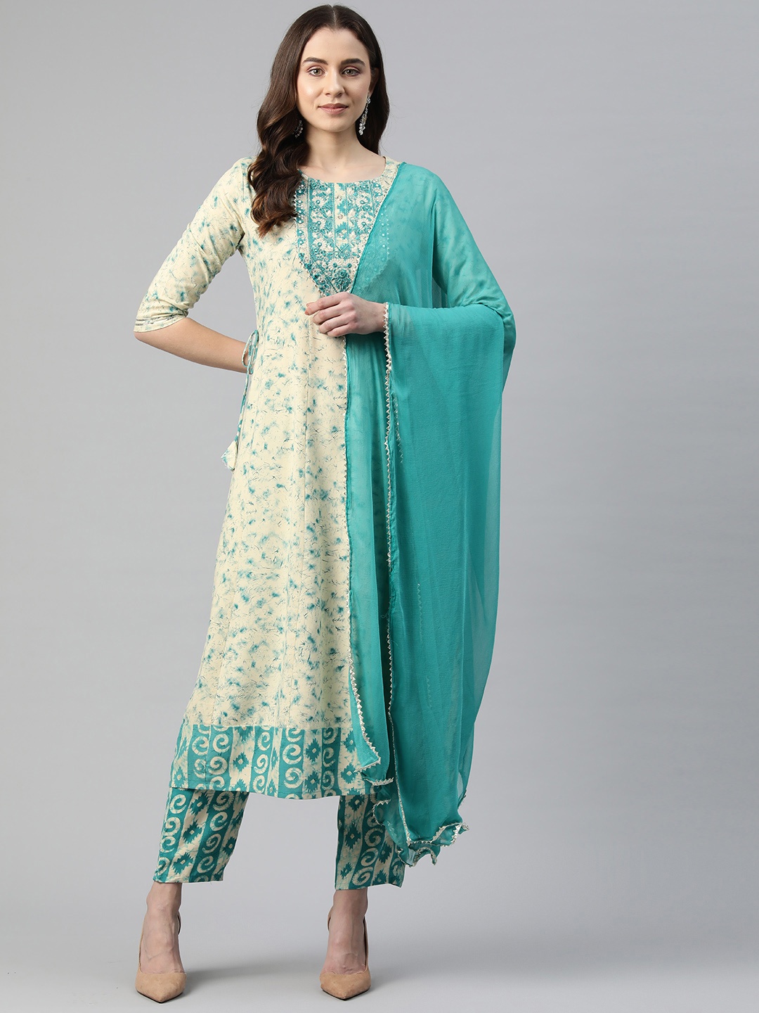 

Readiprint Printed Gotta Patti Kurta with Trousers & Dupatta, Blue