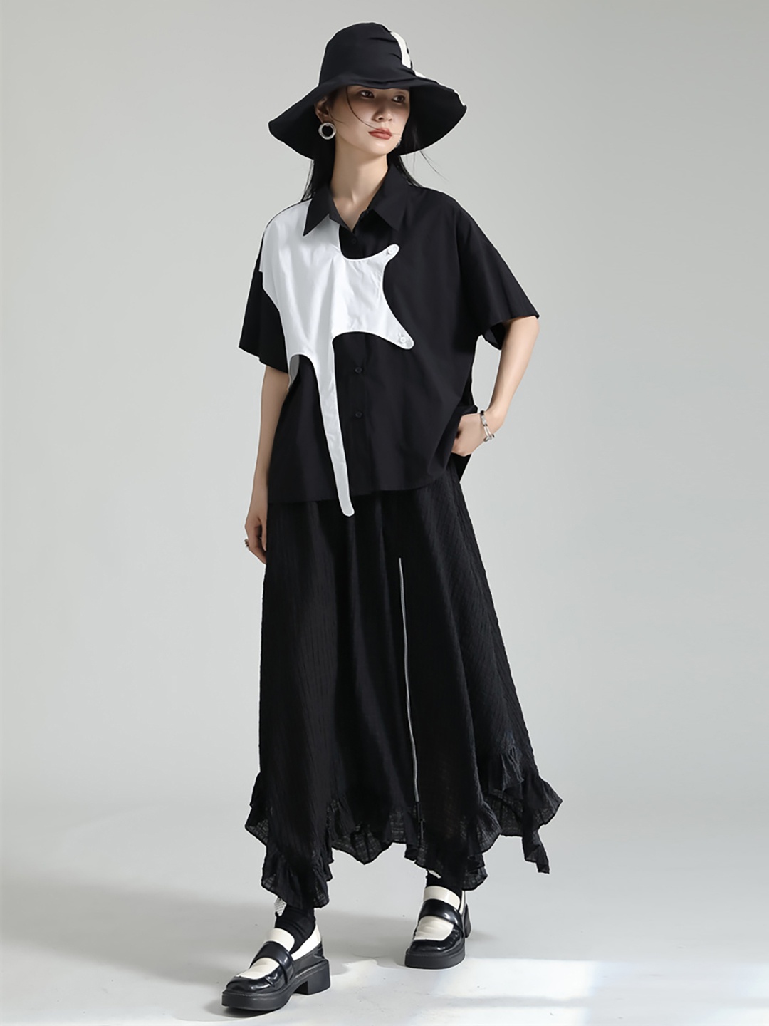 

JC Collection Colourblocked Extended Sleeves Casual Shirt, Black