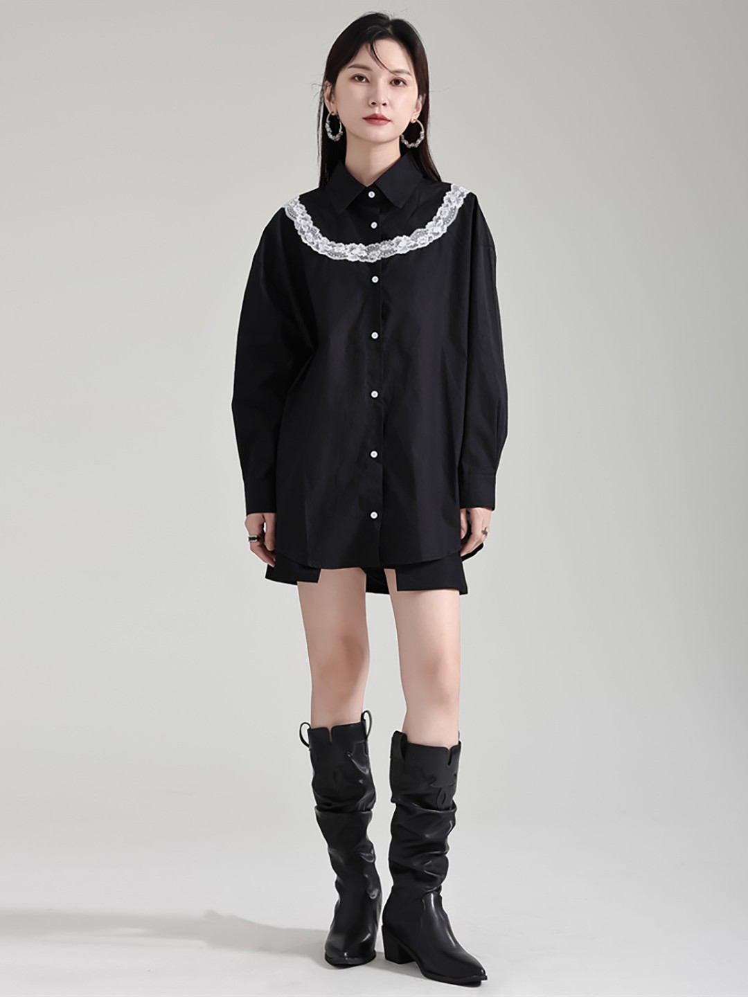 

JC Collection Lace Up Detail Longline Casual Shirt, Black