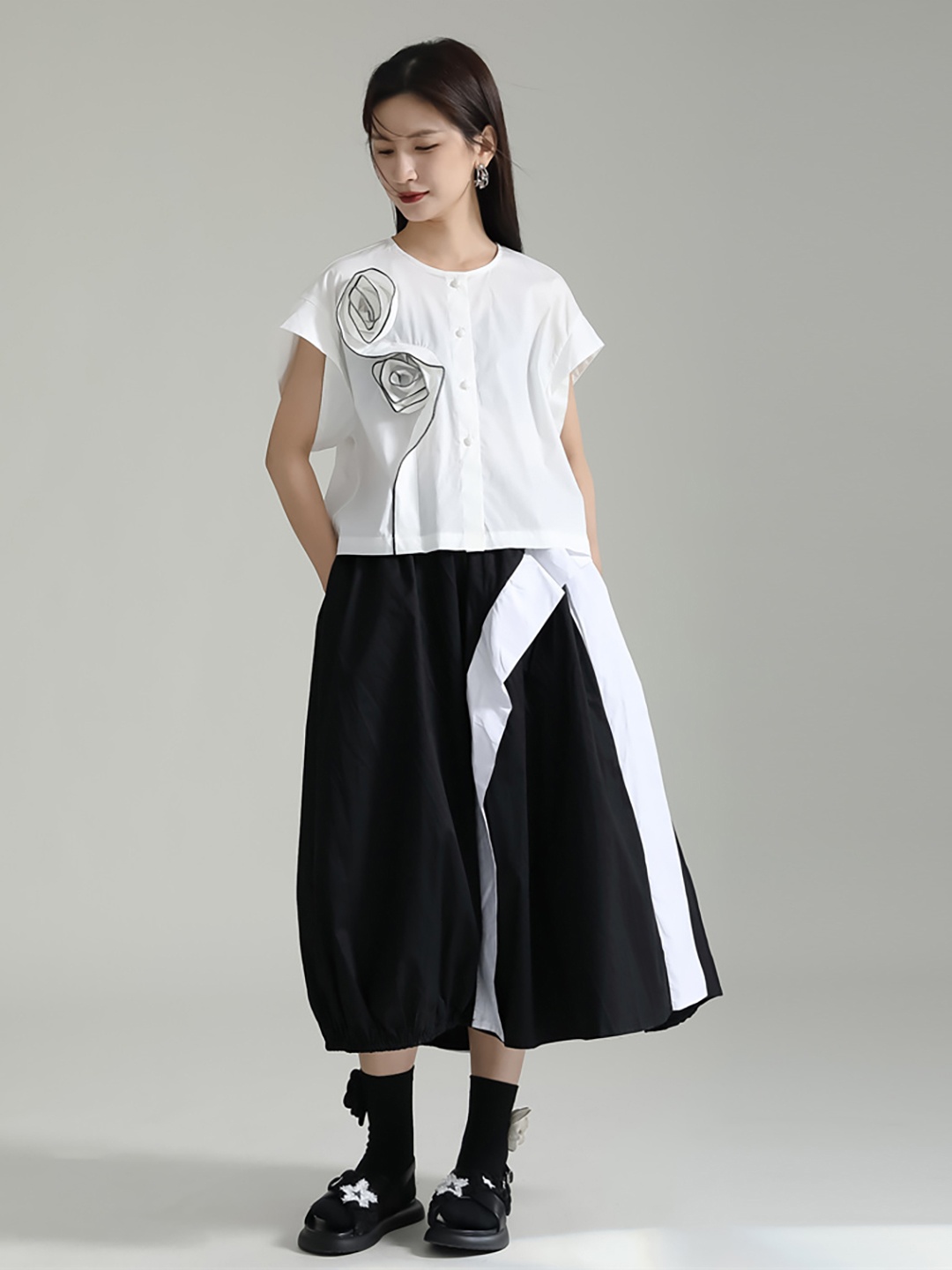 

JC Collection Extended Sleeves Collarless Casual Shirt, White