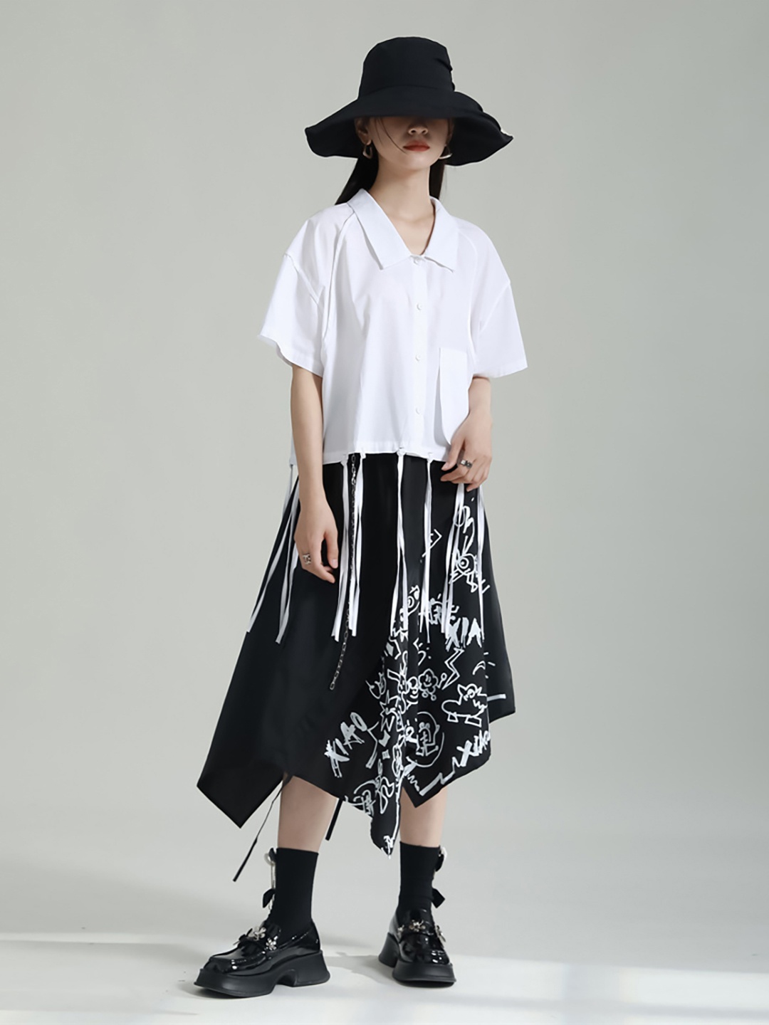 

JC Collection Spread Collar Crop Casual Shirt, White