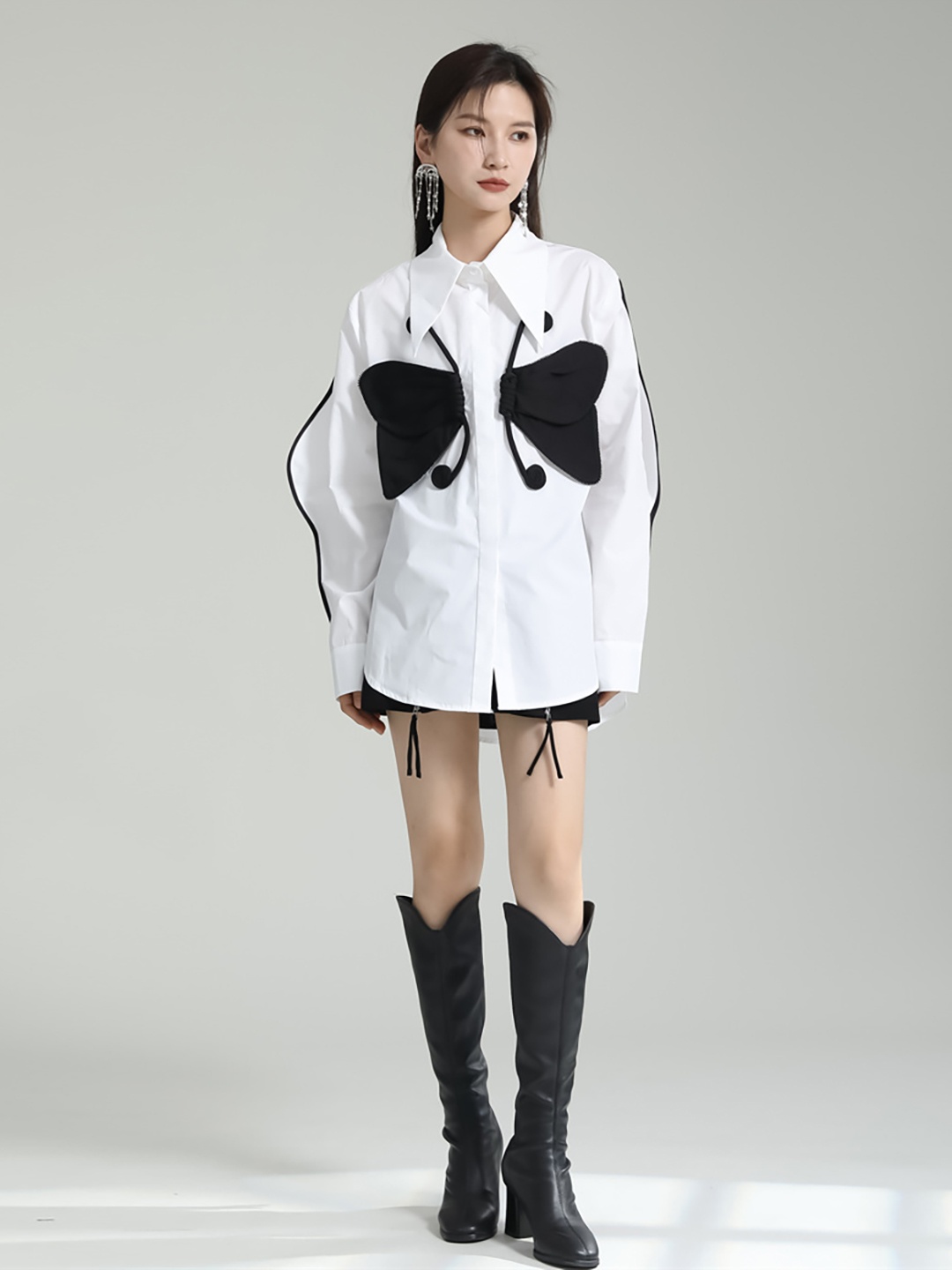 

JC Collection Butterfly Applique Casual Shirt, White