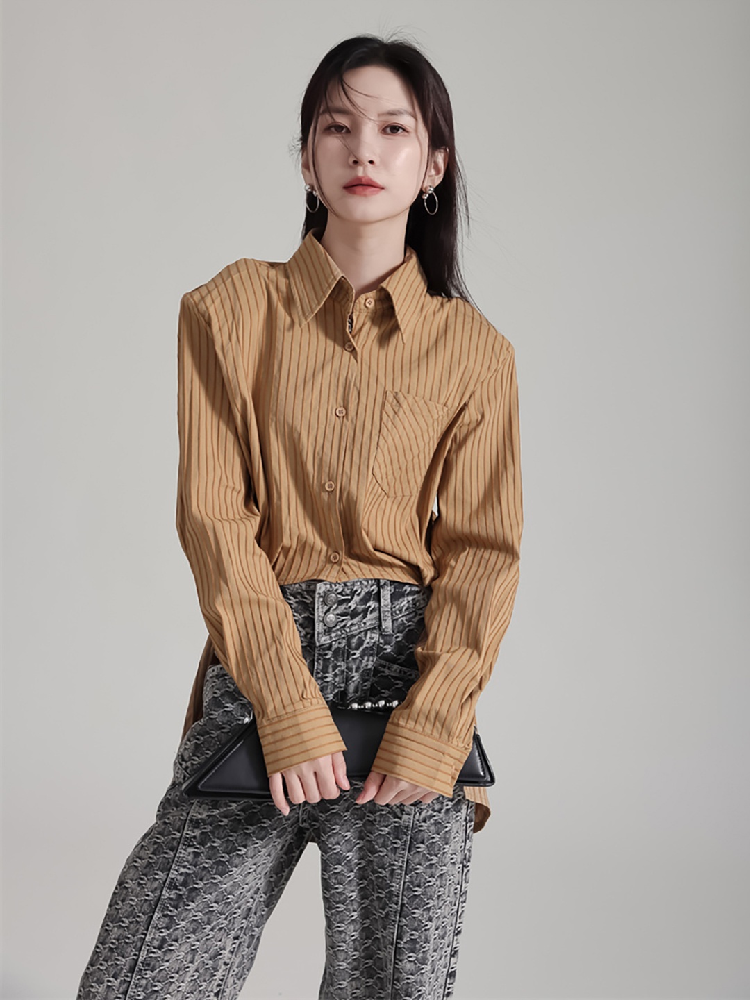 

JC Collection Striped Longline Casual Shirt, Mustard