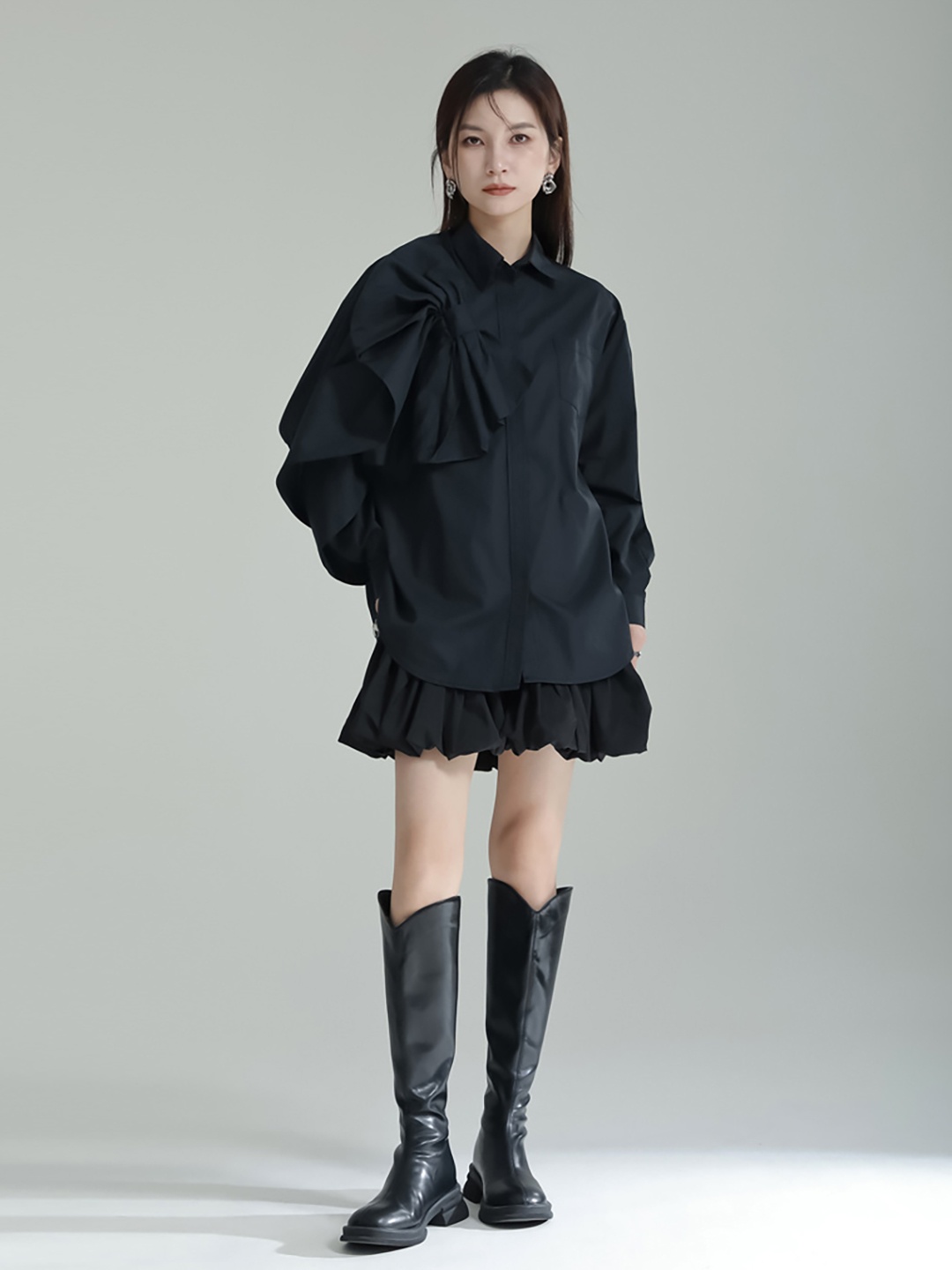 

JC Collection Boe Detail Longline Casual Shirt, Black