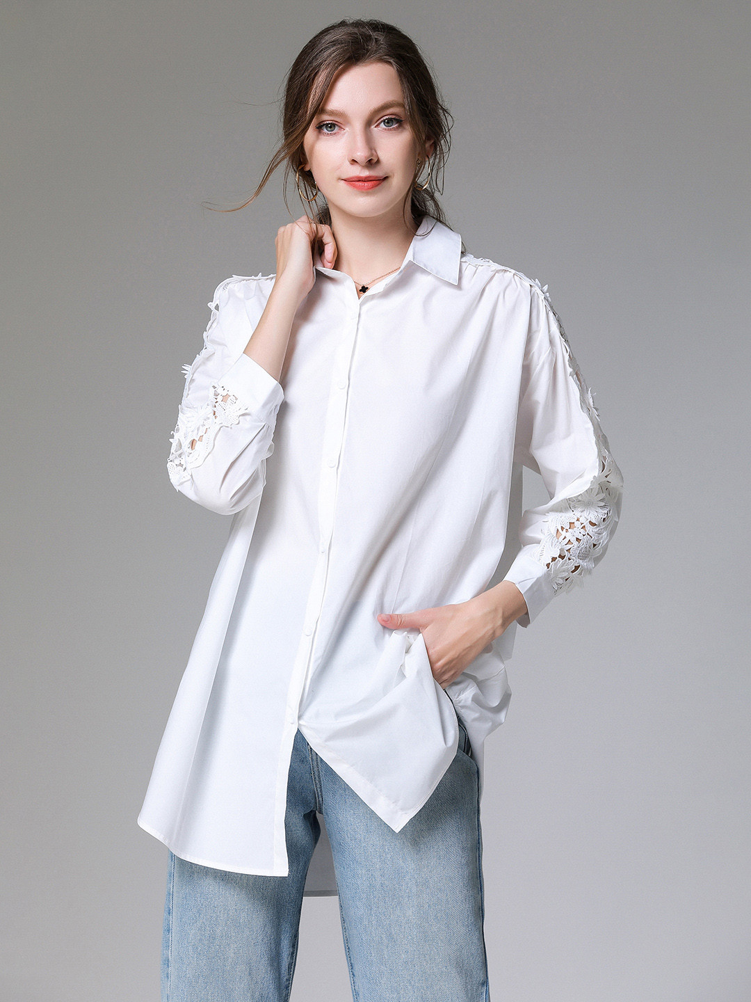 

JC Collection Self Design Spread Collar Long Sleeves Casual Shirt, White