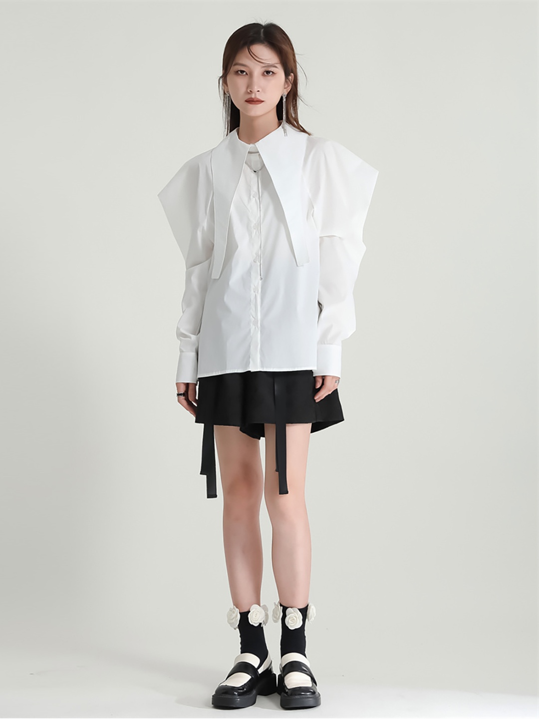

JC Collection Above the Keyboard Collar Puff Sleeves Casual Shirt, White