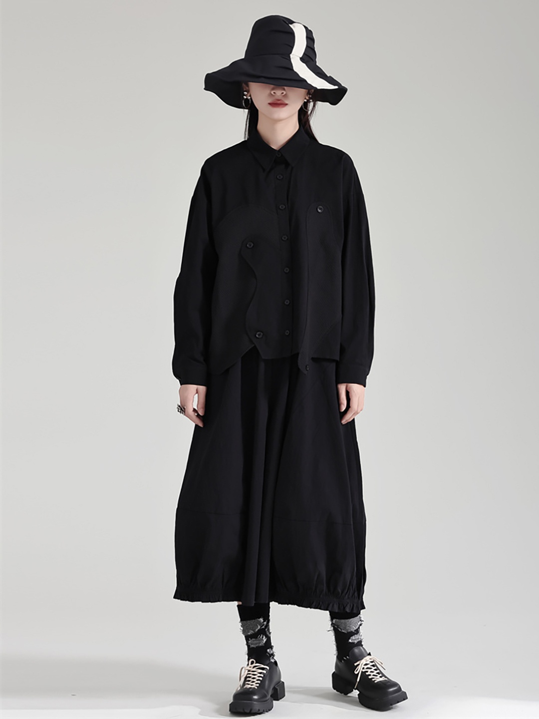 

JC Collection Spread Collar Longline Casual Shirt, Black
