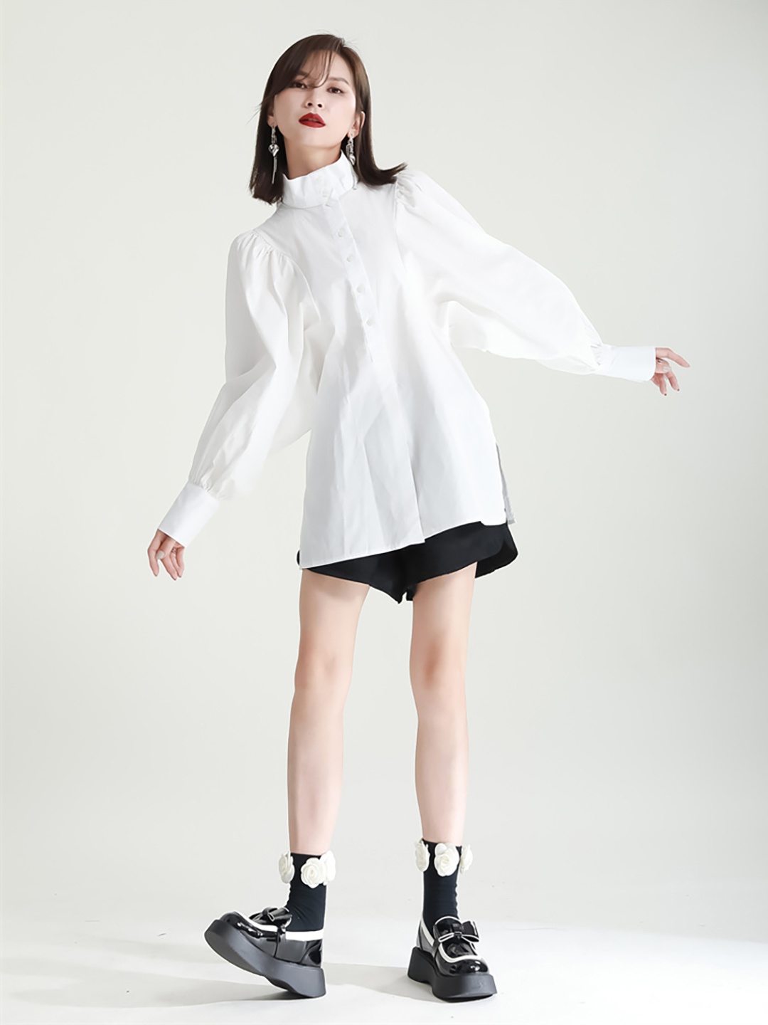 

JC Collection Puff Sleeves Longline Casual Shirt, White