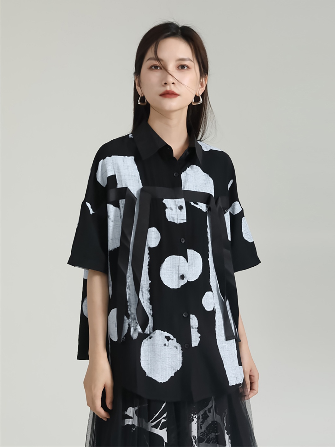 

JC Collection Abstract Printed Spread Collar Casual Shirt, Black