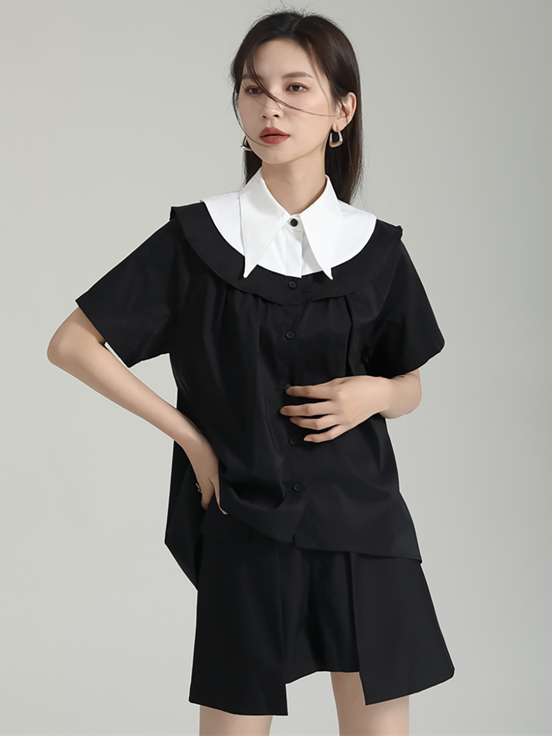 

JC Collection Extended Sleeves High-Low Casual Shirt, Black