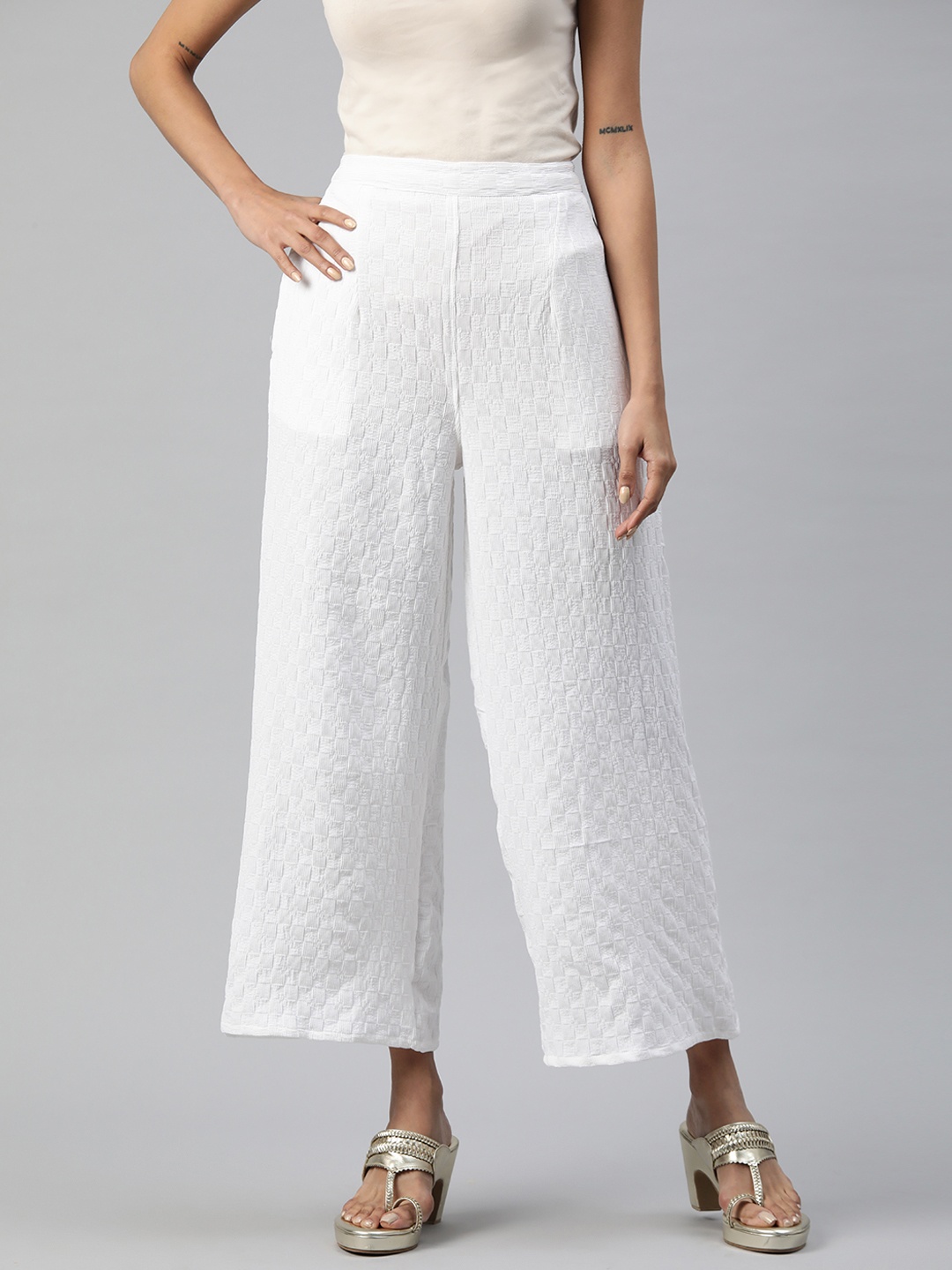

Readiprint Geometric Self Design Ethnic Palazzos, White