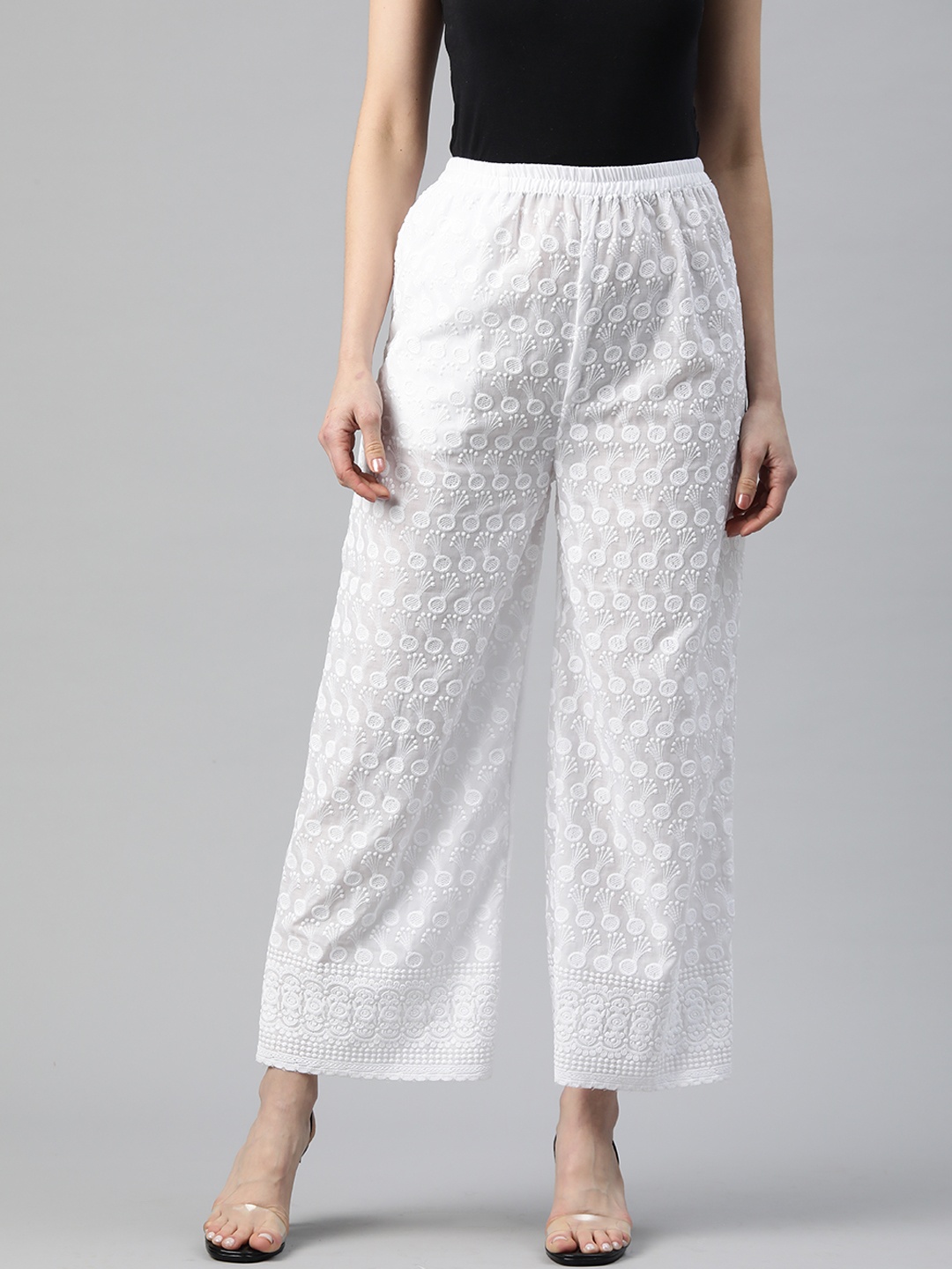 Readiprint Embroidered Ethnic Palazzos, White