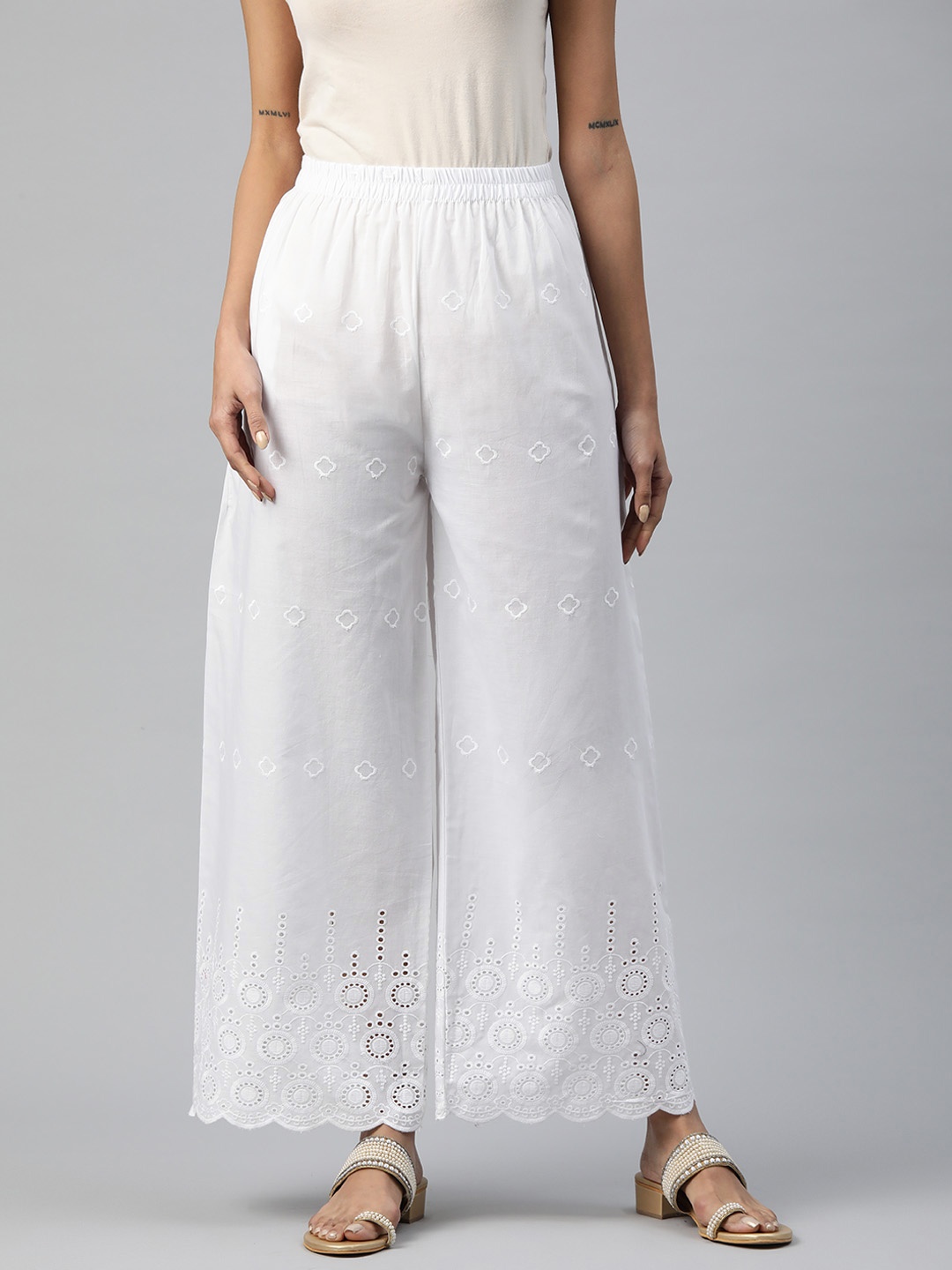 

Readiprint Embroidered Ethnic Palazzos, White