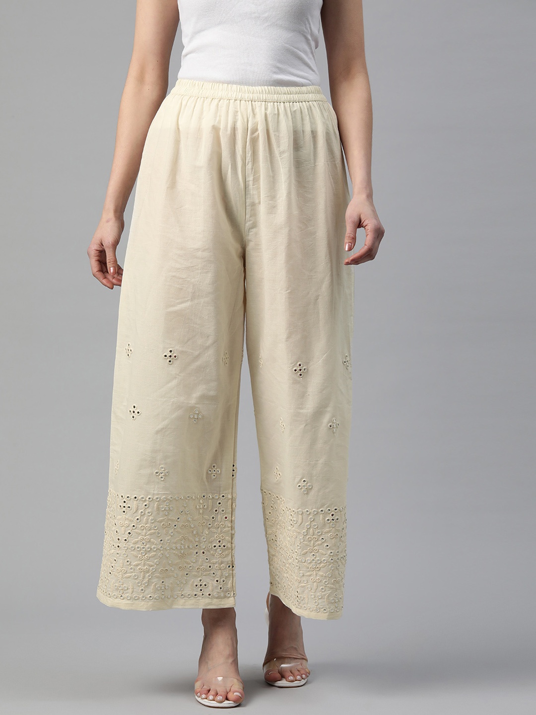 Readiprint Embellished Ethnic Palazzos, Off white