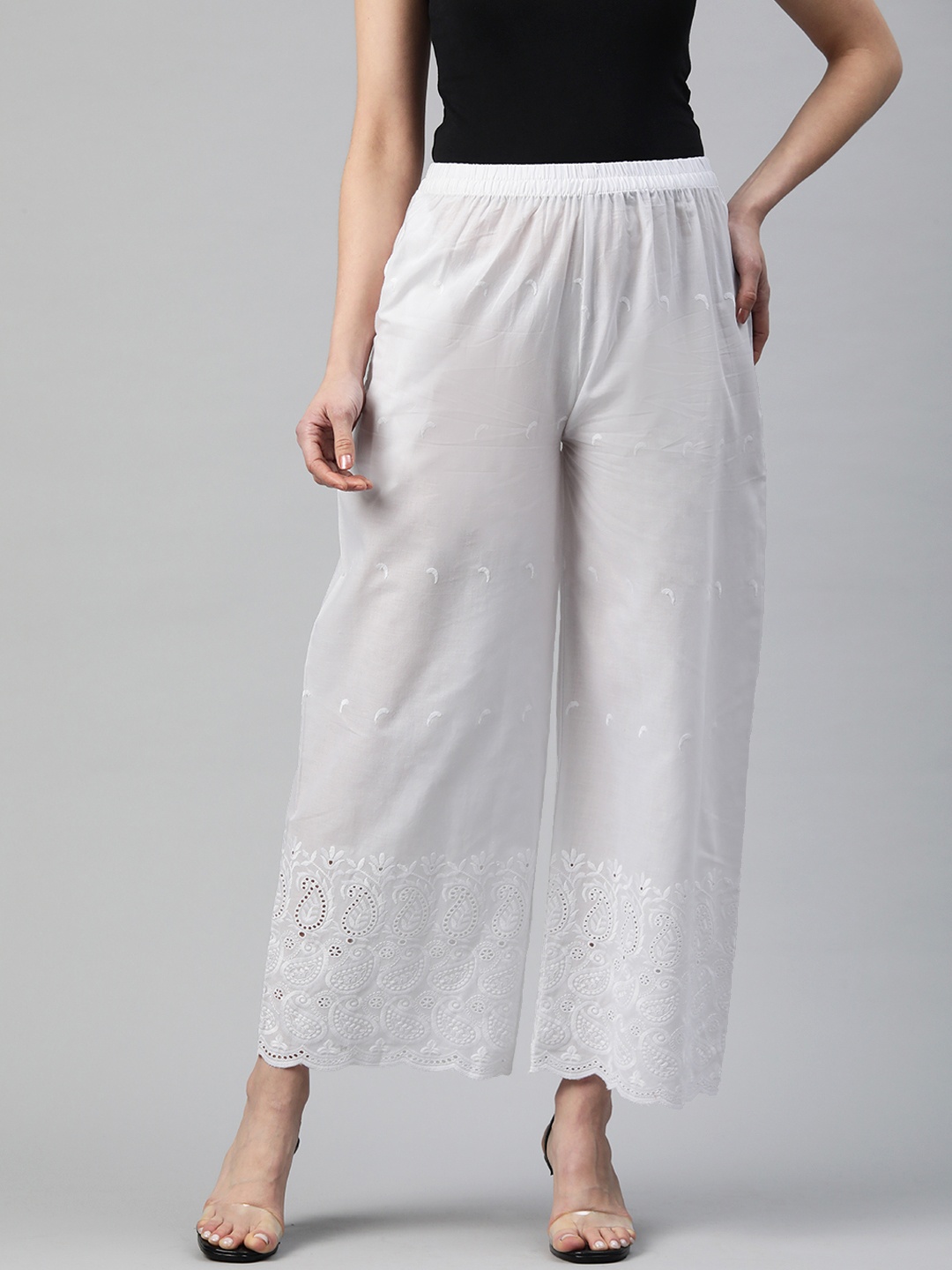 

Readiprint Embroidered Ethnic Palazzos, White